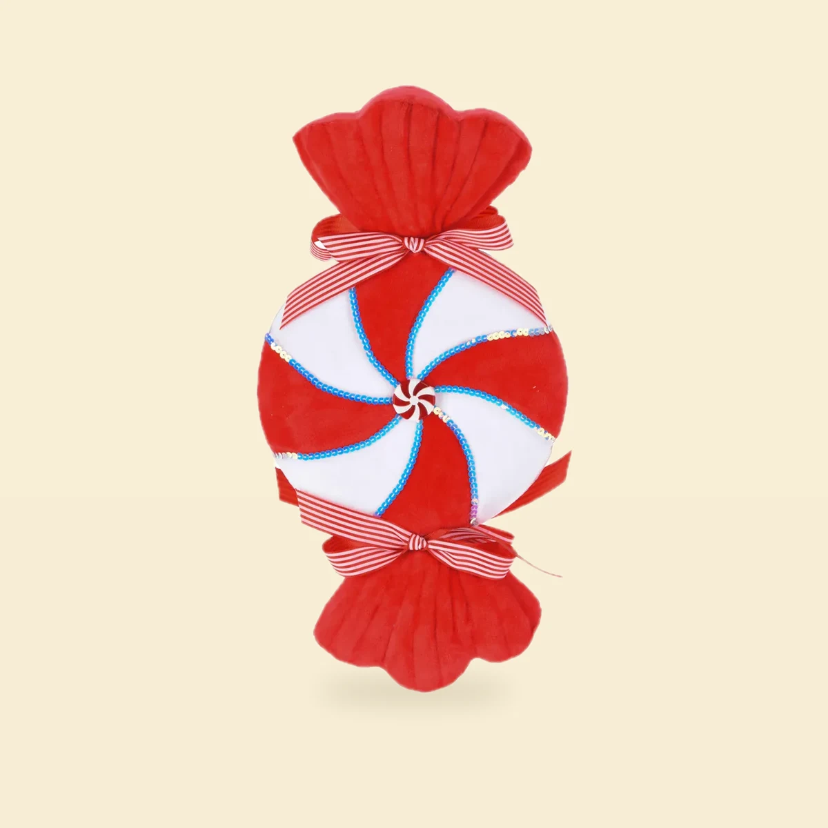 Cukierek pokryty pluszowym materiałem i cekinami 39 cm Cukierek pokryty pluszowym materiałem i cekinami 39 cm