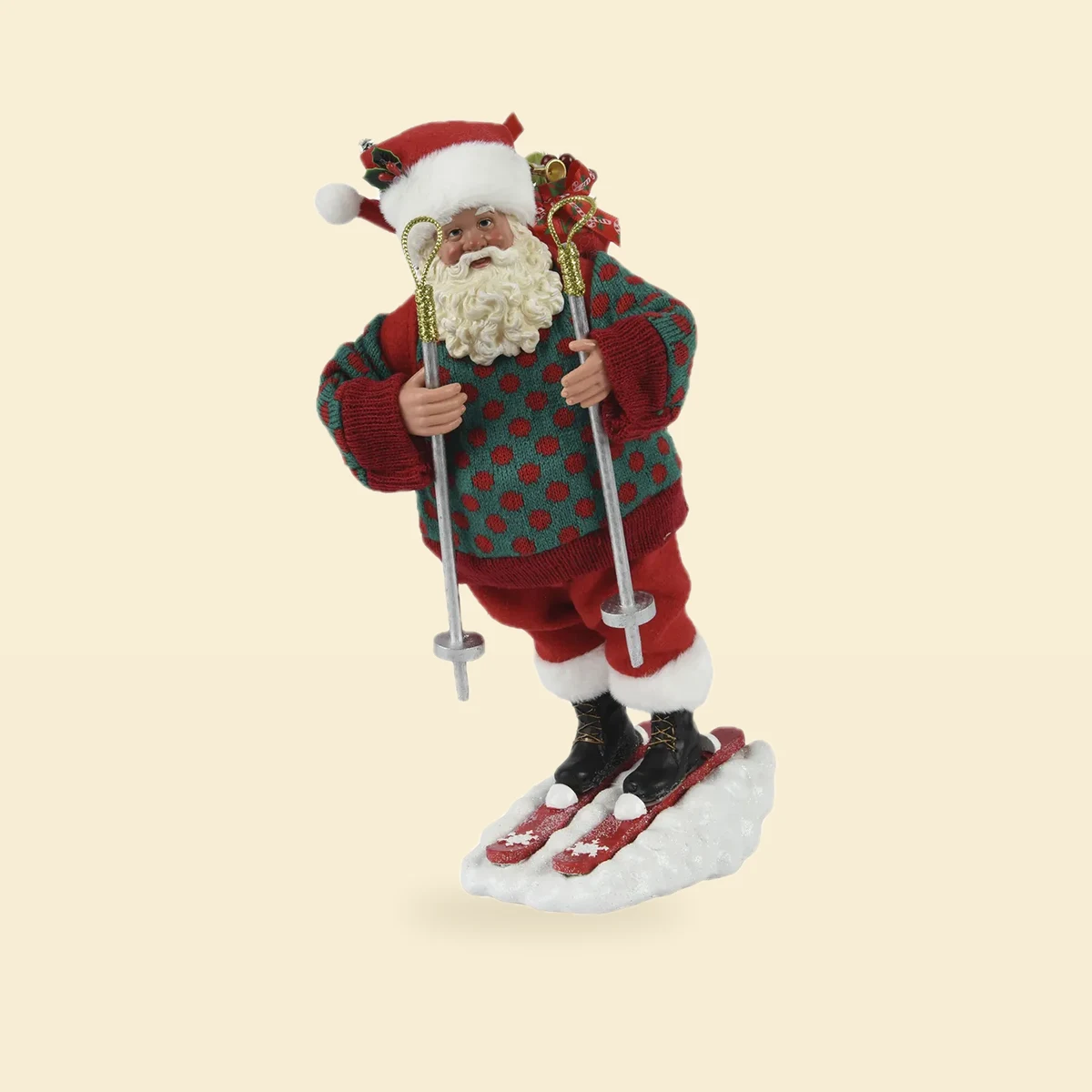 Figurka Mikołaj na nartach w swetrze w kropki 30 cm Figurka Mikołaj na nartach w swetrze w kropki 30 cm