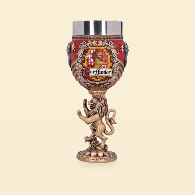 Kielich Gryffindor z nóżką lwem metalowy złoto-czerwony – Harry Potter 19,5 cm