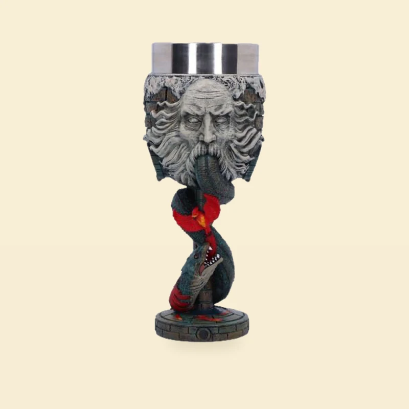 Kielich Komnata Tajemnic z nóżką, wąż Bazyliszek i Feniks metalowy czarno-czerwony – Harry Potter 18,5 cm