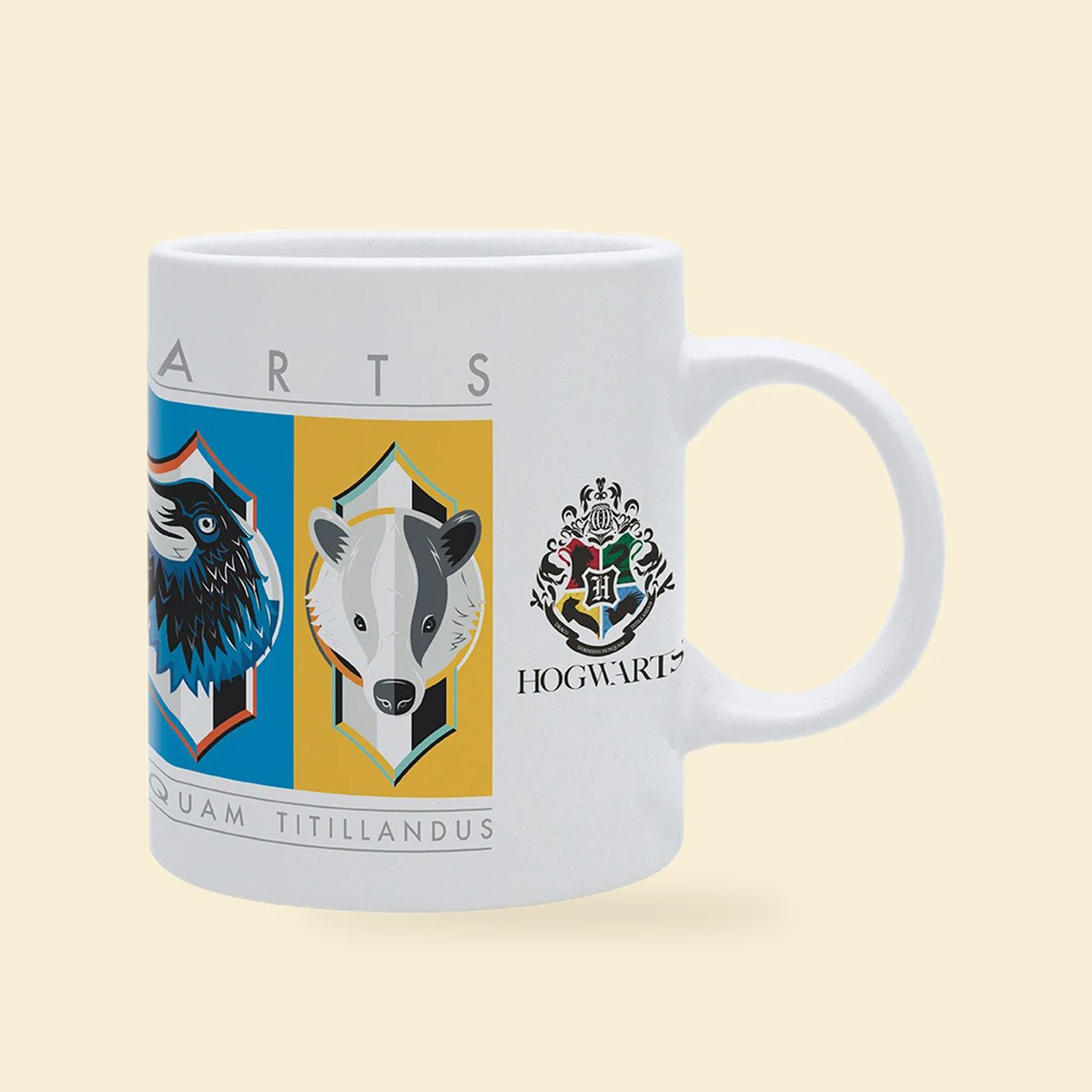 Kubek biały z herbami domów Hogwartu – Harry Potter 320 ml