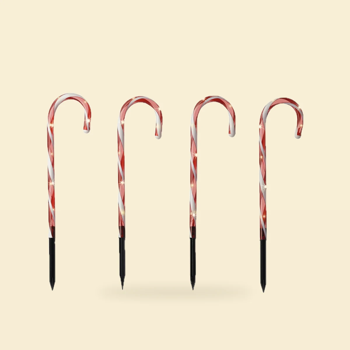 Laska cukrowa stojąca – biało-czerwona z micro LED, zestaw 4 szt., 25 cm Laska cukrowa stojąca – biało-czerwona z micro LED, zestaw 4 szt., 25 cm