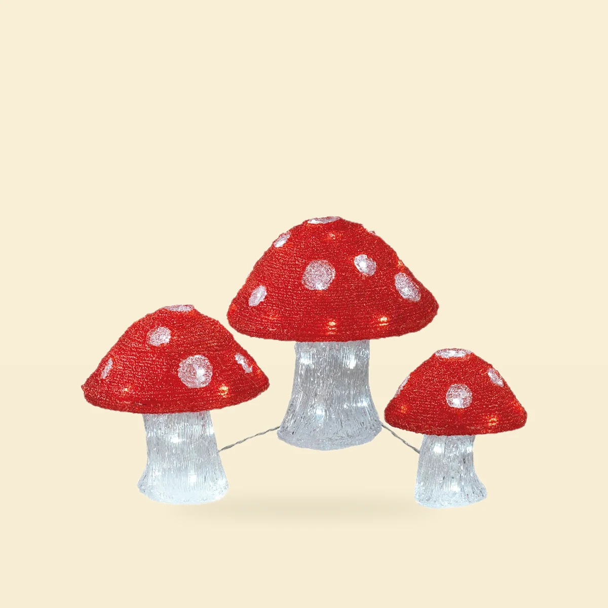 Muchomory LED 3 sztuki: 23 18 i 14 cm Muchomory LED 3 sztuki: 23 18 i 14 cm