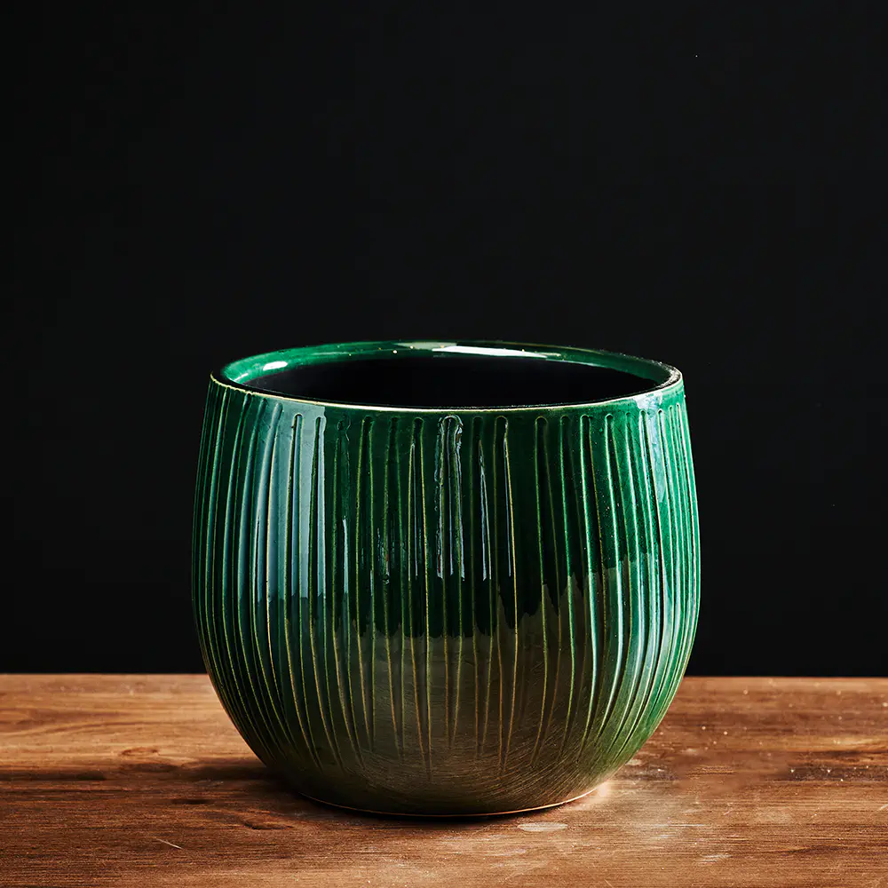 Osłonka ceramiczna Pablo zielona ryflowana - 6 rozmiarów