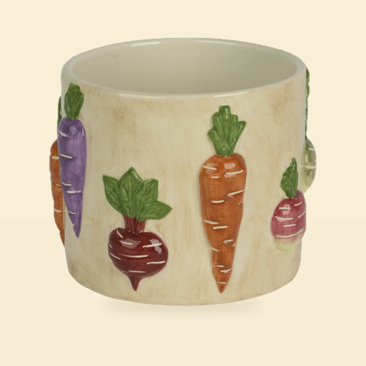 Osłonka ceramiczna w warzywa 14×11 cm beżowa