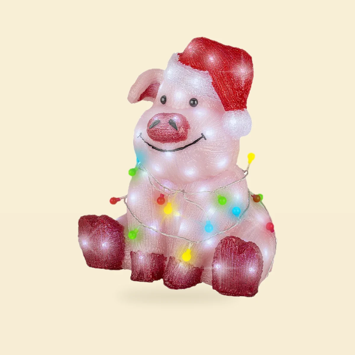 Świnka LED w czapce Mikołaja z lampkami 30x36,5x41 cm