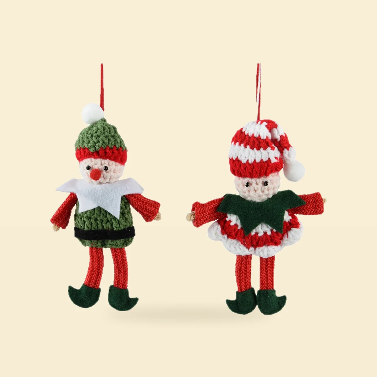 Zawieszka dziergana elf, mix 2 zielono-czerwony i czerwono-biały 18 cm Zawieszka dziergana elf, mix 2 zielono-czerwony i czerwono-biały 18 cm