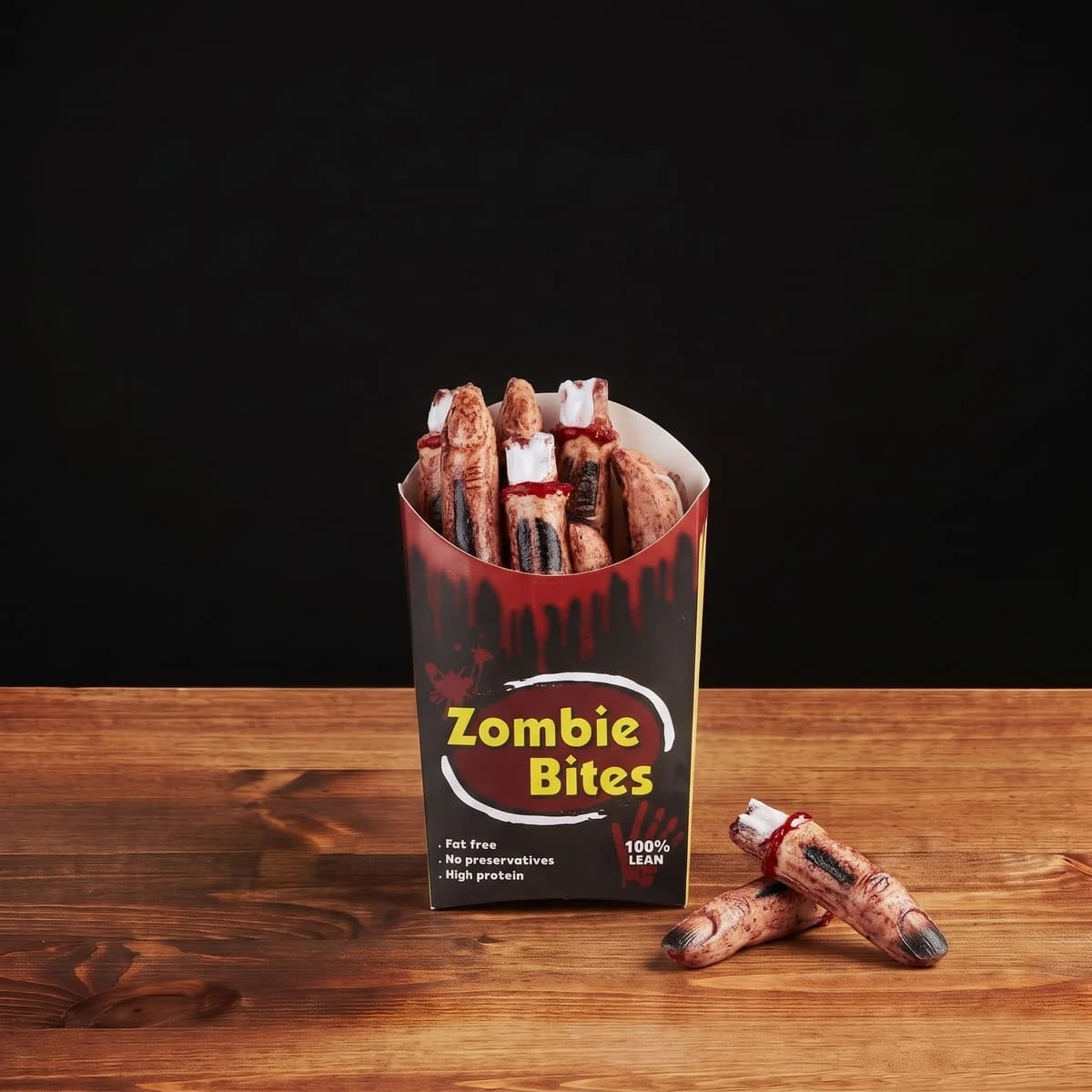 Zombie Bites zakrwawione palce w pudełku frytek – Halloween
